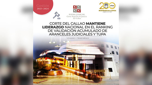 Corte del Callao mantiene liderazgo nacional en el Ranking de Validación acumulado de Aranceles judiciales y TUPA