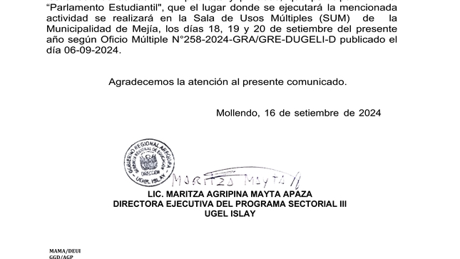 Comunicado Nº 055-2024-AGP-UGELI