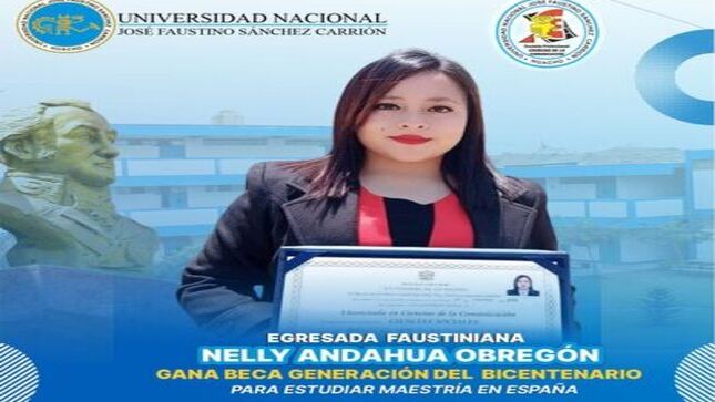 Nelly Claudia Andahua Obregón, de la E.P. de Ciencias de la Comunicación, promoción 2018-II ha sido una de las ganadores de la Beca Generación del Bicentenario 2024.