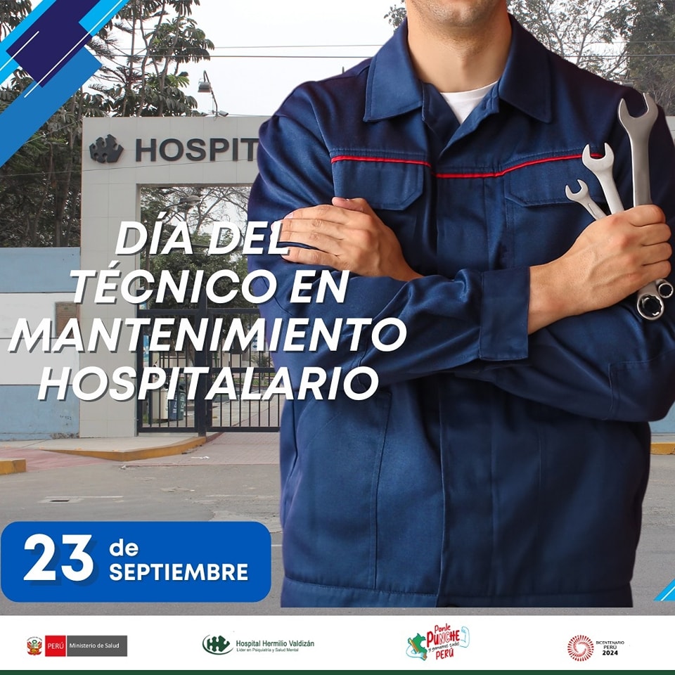La Dirección General saluda a todo el personal técnico en Mantenimiento Hospitalario, al conmemorar en la fecha esta importante efeméride, especialmente a quienes realizan esta dedicada labor en el Hospital Hermilio Valdizán. Celebramos su esmero en su quehacer diario.