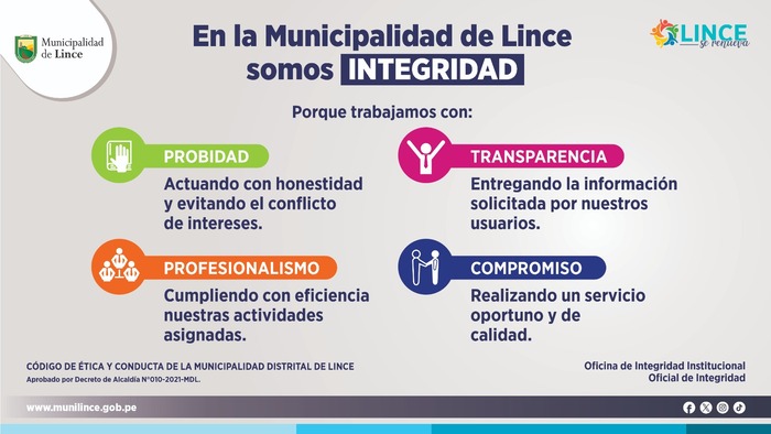 En la Municipalidad de Lince somos INTEGRIDAD