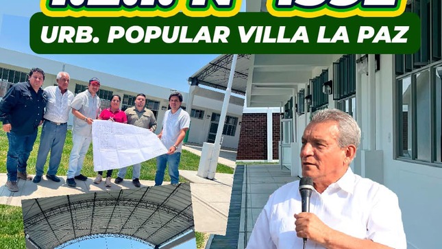 Obra cumplida. Gracias a la gestión del alcalde Marlem Mogollón, se culminó exitosamente la obra “Mejoramiento del servicio educativo del nivel inicial de la I.E.I. N° 1592 de la Urbanización Popular Villa La Paz”, beneficiando a cientos de niños del sector este de Sullana. La comunidad educativa expresó su agradecimiento por esta importante mejora que eleva la calidad del entorno escolar.

Este jueves 19 de septiembre, se realizó el acto de recepción de la obra, con la participación de autoridades municipales como el gerente de Desarrollo Urbano e Infraestructura, Ing. Percy Peña Arrieta; el subgerente de Obras, Ing. Guillermo Castañeda; y el subgerente de Estudios y Proyectos, Ing. Luis Erazo, junto a representantes del Consorcio Villa La Paz.

La directora de la I.E.I. N° 1592, Hilda Quintanilla Briceño, manifestó su satisfacción al ver finalizada la primera etapa del proyecto. "Estamos muy contentos por tener un ambiente cómodo y seguro. Agradecemos al alcalde Marlem Mogollón porque esta es la primera obra de gran envergadura en Villa la Paz", comentó.

La obra, con una inversión de S/ 3,264,481.98, incluye la construcción de dos pabellones con aulas y servicios higiénicos, cerco perimétrico, pórtico de ingreso, dos patios techados, entre otros componentes.
