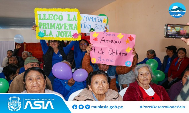 En el marco del inicio de la primavera, la Municipalidad Distrital de Asia a través del Centro Integral del Adulto Mayor de Asia (CIAM), agasajó a las personas de edad por su valioso aporte en la comunidad, trasmitiendo valores a las nuevas generaciones.
La actividad estuvo encabezada por el alcalde Isaias Alcántara Malásquez, quien coronó a las Reinas de la Primavera 2024, ganadores de sus Anexos. Ellas estuvieron muy felices de participar de la celebración llena de alegría y emoción.
Asimismo, los adultos mayores compartieron un almuerzo de confraternidad y mucho baile, celebrando así la llegada de la primavera con entusiasmo y optimismo.
Finalmente el burgomaestre asiano se comprometió una vez más seguir trabajando por los adultos mayores, cuyas vidas están llenas de experiencias y aprendizaje que nos sirven de ejemplo y enseñanza.