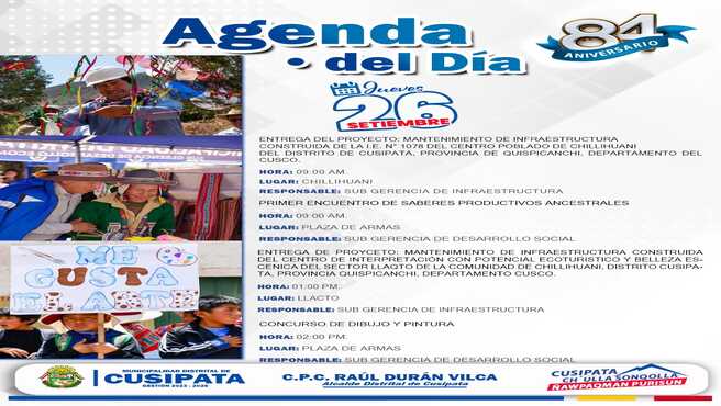 Agenda del día de Hoy, jueves 26 de setiembre 