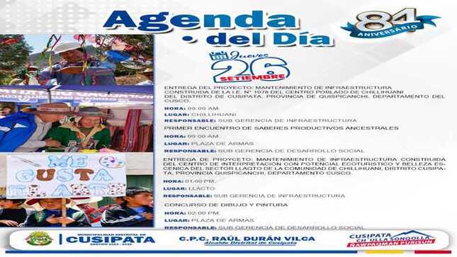 Agenda del día de Hoy, jueves 26 de setiembre 