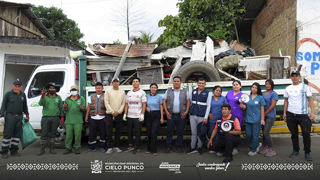 Actividad liderada por el alcalde Juan Huachaca Vargas y la GDSSM, a fin de eliminar cualquier objeto que pudiera convertirse en criadero del zancudo del dengue