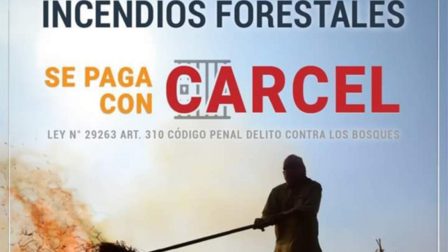 La mayoría de incendios forestales son provocados por actividades humanas. Provocar incendios forestales es un delito penado con hasta 6 años de cárcel. Exhortamos a la sociedad en su conjunto evitar los incendios forestales ya que causa gran daño a nuestra naturaleza y en casos extremos la integridad del ser humano se ve afectado también.