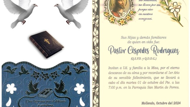 Invitación a misa de quien en vida fue Pastor Céspedes Rodríguez
