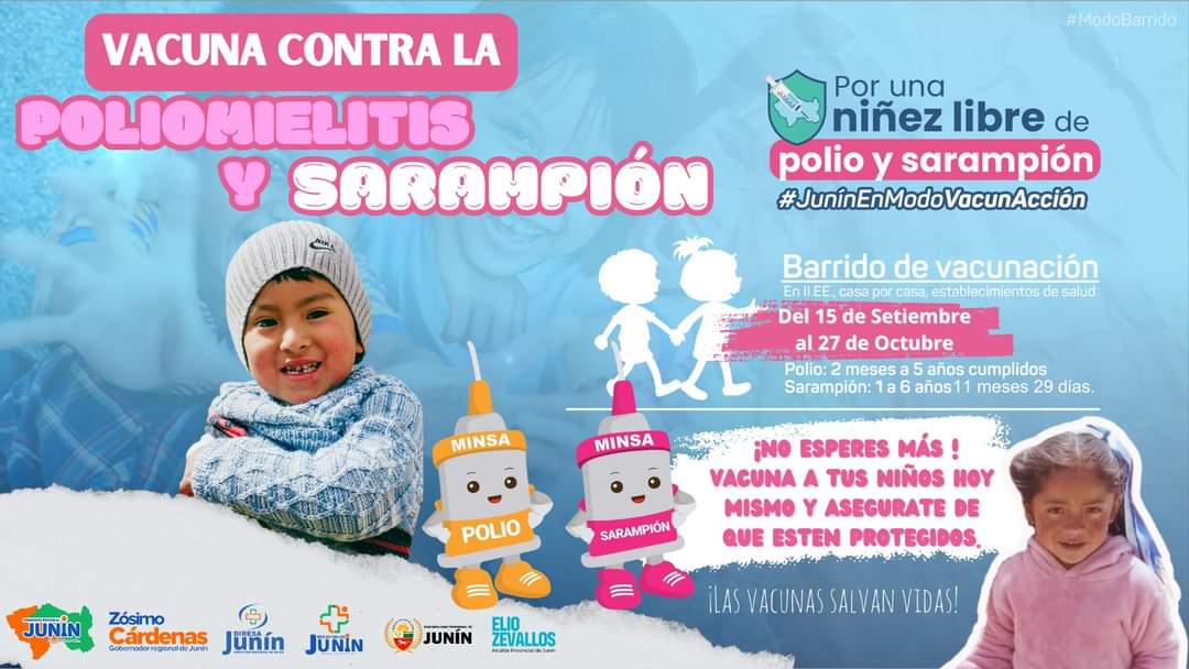 Niños con vacunas animadas e información. 