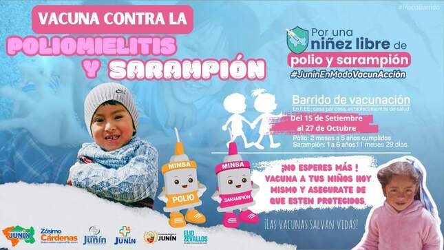 Niños con vacunas animadas e información. 