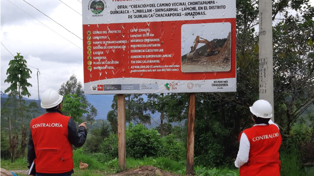 Amazonas.– La Contraloría General advirtió situaciones que pueden afectar la entrega oportuna y puesta en funcionamiento al servicio de la población de la obra “Creación del camino vecinal Chontapampa - Quinjalca - Tembillan - Shingarmal - Lamche, distrito de Quinjalca - Chachapoyas - Amazonas”, en la provincia de Quinjalca. Este proyecto tiene una inversión de S/ 47 440 339.12 y está bajo la responsabilidad de la Municipalidad Distrital de Quinjalca.