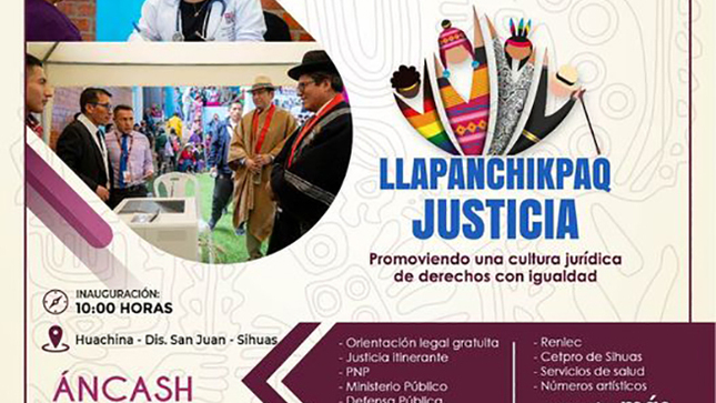 📣¡Atención San Juan!
📢¡Llegó el gran evento! La Corte Superior de Justicia de Áncash se complace en invitar a toda la población del distrito de San Juan a la Octava Feria Nacional Simultánea "LLAPANCHIKPAQ JUSTICIA", que se celebrará el 20 de septiembre de 2024 en el caserío de Huachina.
👨⚖️ ¿Qué podrás encontrar en esta feria?
🔹 Orientación Legal Gratuita: Obtén asesoría sobre temas como demandas de alimentos, aumento de alimentos, filiación extramatrimonial y seguimiento de procesos judiciales, con la participación de los jueces de la Sala Laboral.
🔹 Justicia Itinerante: Podrás hacer el seguimiento de tus procesos judiciales en trámite.
🔹 Servicios de Seguridad y Orientación: La Comisaría Sectorial Sihuas, el Ministerio Público, Defensa Pública, el Ministerio de Desarrollo e Inclusión Social (Midis) y RENIEC, estarán presentes para resolver tus dudas y ofrecer información.
🔹 Campaña Médica Gratuita: Disfruta de consultas y servicios en odontología, obstetricia y enfermería proporcionados por la MicroRed.
🔹 Corte de Cabello Gratuito: Renueva tu look con un corte de cabello sin costo, gracias al Cetpro “Jesús Obrero”.
📌Invitados Especiales: Dr. Marcial Quinto Gomero, presidente de la Corte Superior de Justicia de Áncash, estará liderando y supervisando esta campaña, asegurando el compromiso con la justicia y el bienestar de la población.
📅 Fecha: 20 de septiembre de 2024
📍 Lugar: Caserío de Huachina, San Juan
¡No pierdas esta oportunidad de acceder a servicios esenciales y apoyo en un solo lugar!
¡Te esperamos! 
¡Promoviendo una cultura jurídica de derechos con igualdad!
