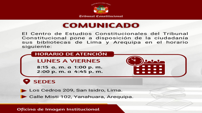 Comunicado, horarios de biblioteca.