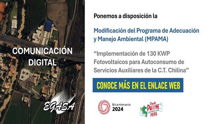 MODIFICACIÓN DEL PAMA (MPAMA) DEL PROYECTO “IMPLEMENTACIÓN DE 130 KWP FOTOVOLTAICOS PARA AUTOCONSUMO DE SERVICIOS AUXILIARES DE LA CT CHILINA”