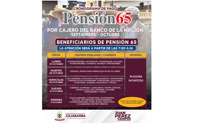 Cronograma de pensión 65 septiembre - octubre