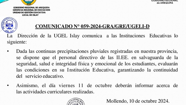 Comunicado Nº 059-2024-GRA/GRE/UGELI-D
