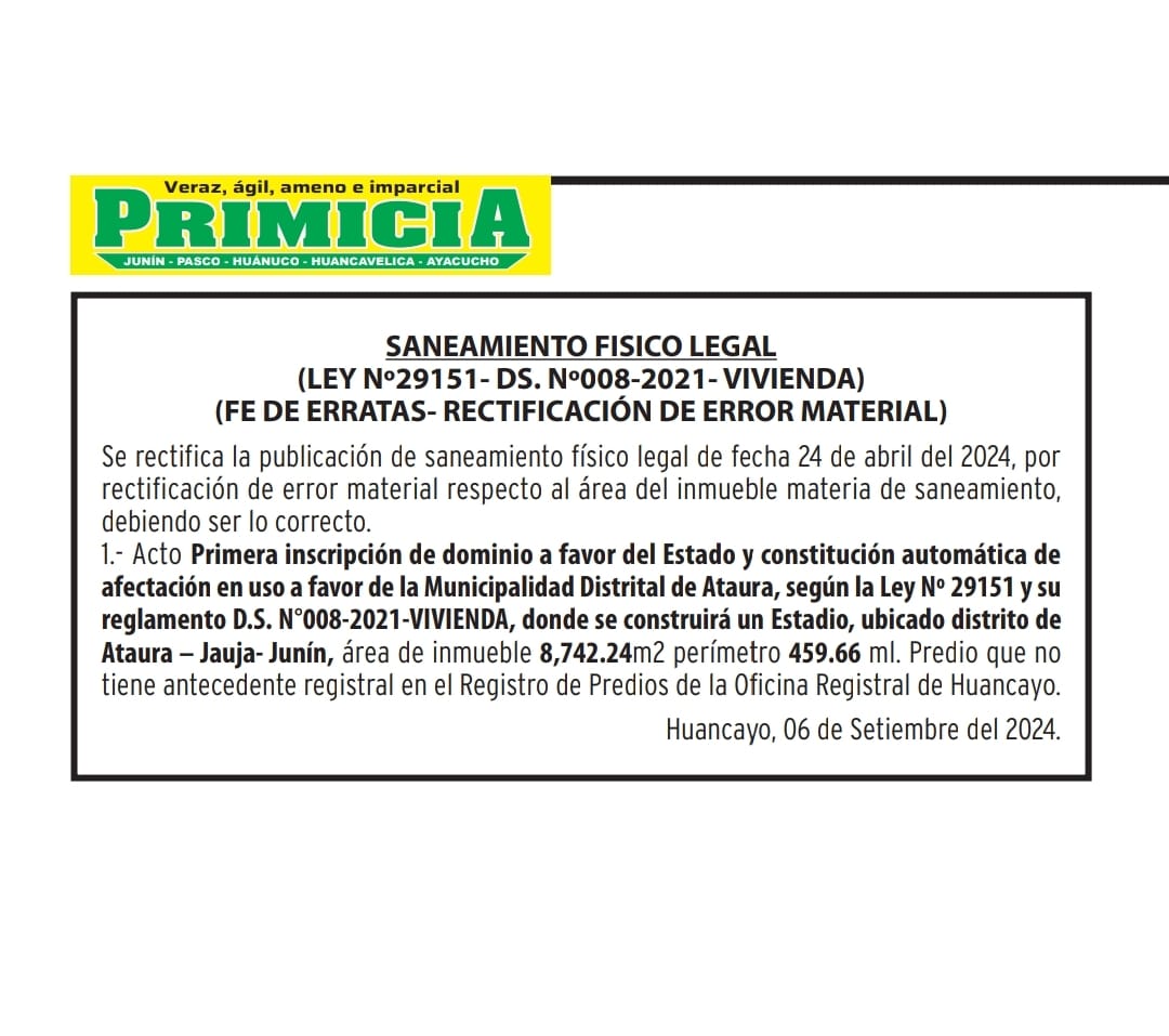Publicacion en el diario PRIMICIA