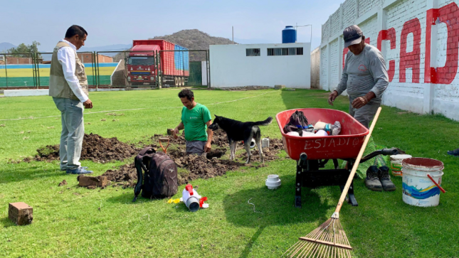 Imagen de trabajos que se están realizando en el Estadio Municipal.