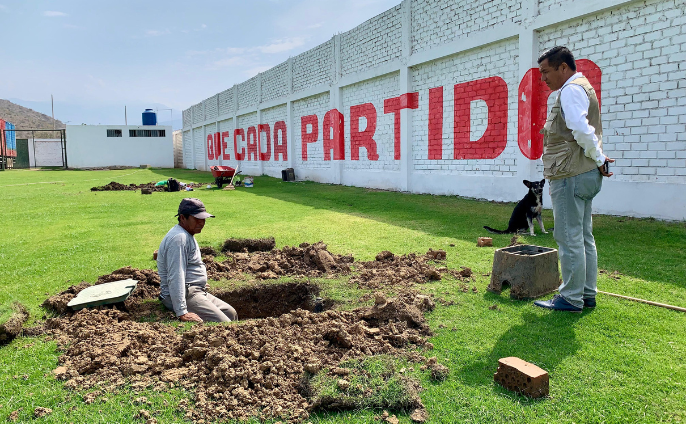 Imagen de trabajos que se están realizando en el Estadio Municipal.