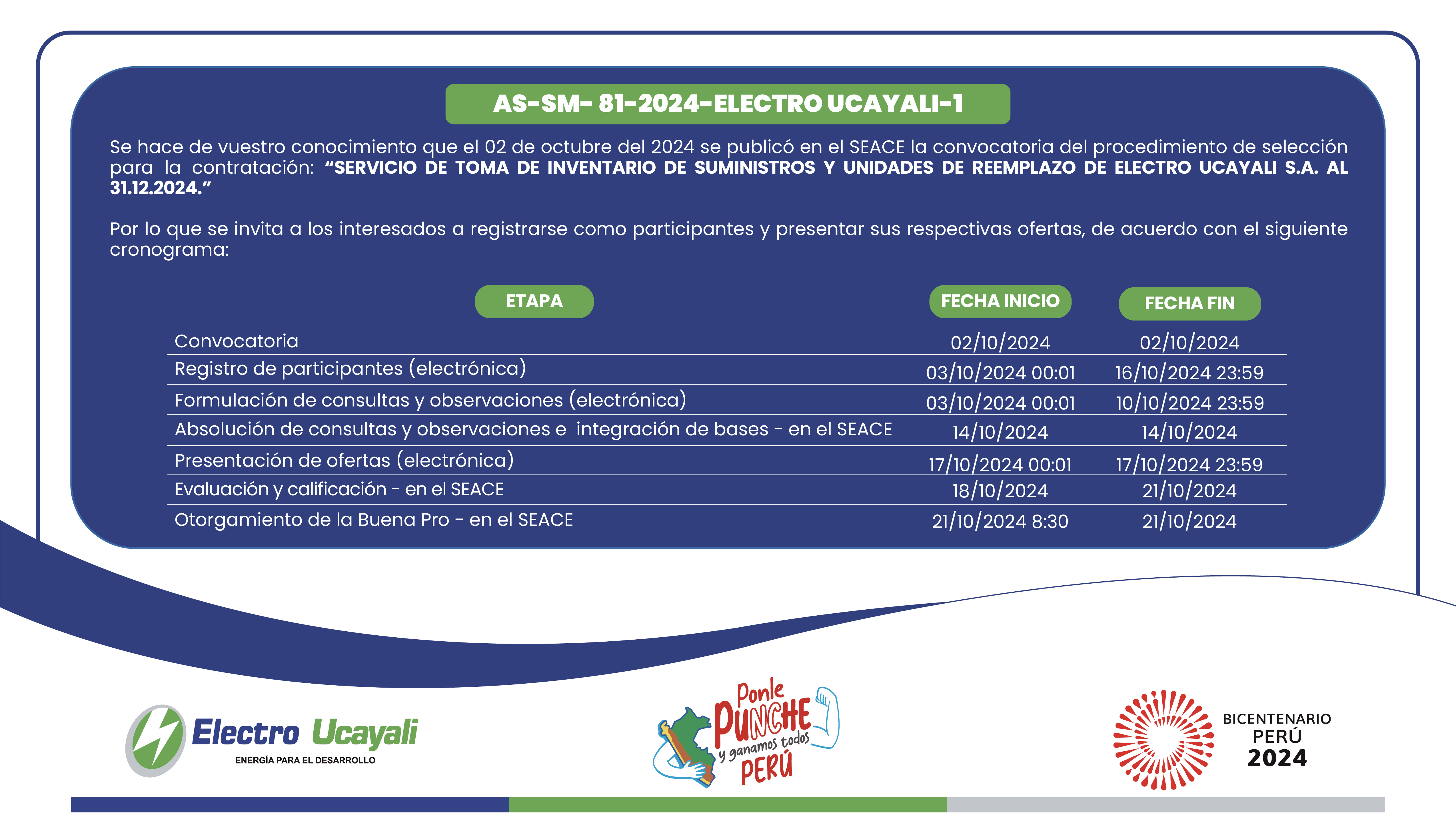 Adjudicación Simplificada N.º AS-SM- 81-2024-ELECTRO UCAYALI-1
