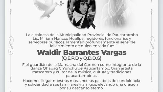 Archivo Imagen de "Condolencias a la Familia y Amigos de Waldir Barrantes Vargas"