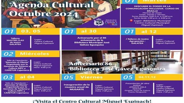 🎉 ¡Este mes celebramos el 87º aniversario de nuestra querida Biblioteca Municipal José Gálvez Egúsquiza! 🎉
📅 Actividades Programadas:
Talleres de lectura 📖
Charlas con autores locales 🗣
Exposiciones de arte 🎨
Y mucho más…
¡No te pierdas ninguna de nuestras actividades!
🌇 ¡Con Joaquin Ramirez, Cajamarca Renace