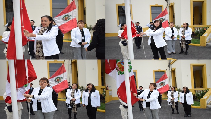 Izamiento del pabellón nacional e institucional del INSN