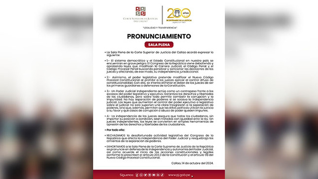 Pronunciamiento de la Sala Plena de la Corte Superior de Justicia del Callao