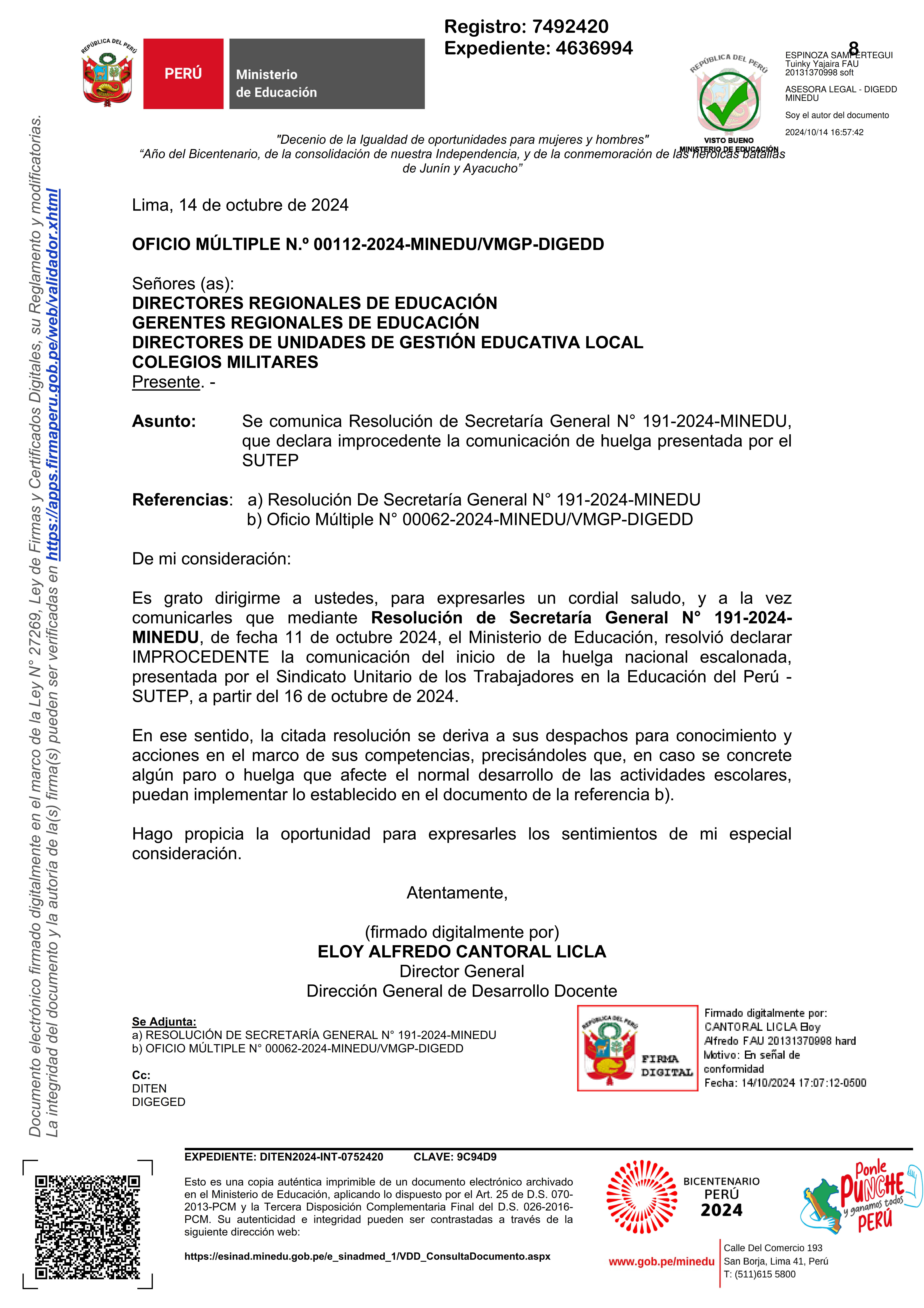 Comunicado N° 061-2024-GRA/GREA/UGELI-D