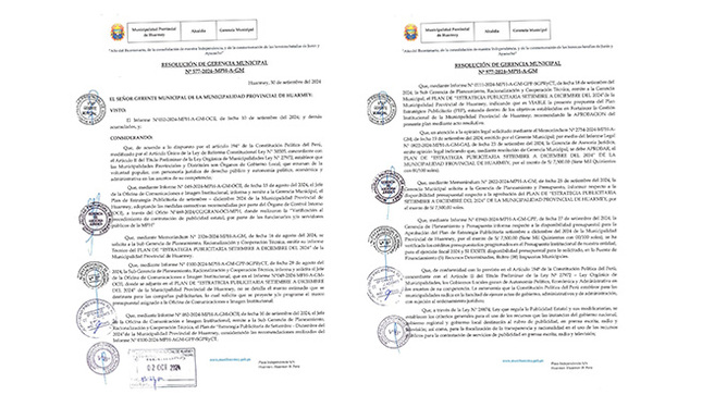 Resolución de Gerencia Municipal Nº 577-2024-MPH-A-GM