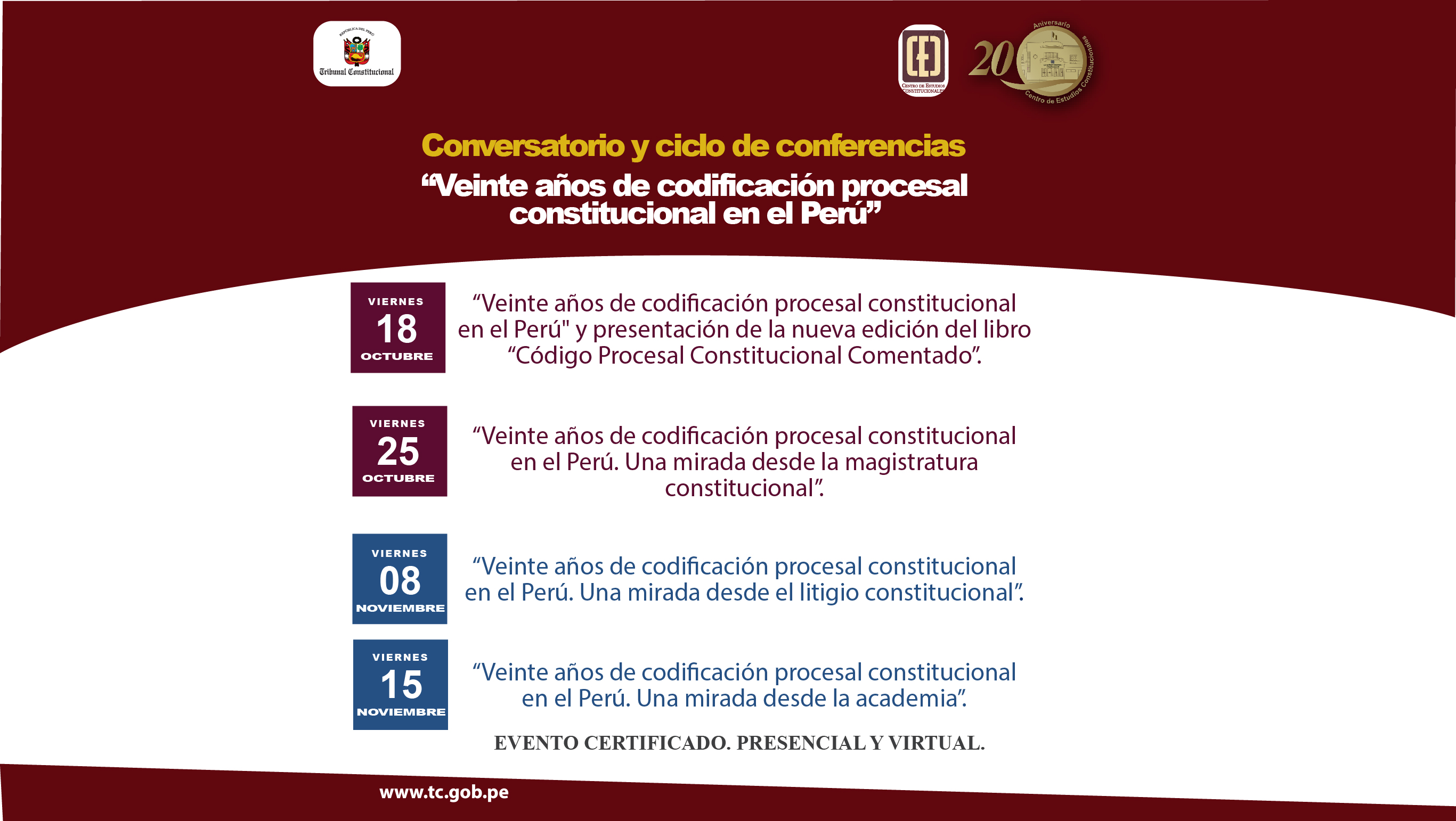 CEC del TC organiza conferencias y conversatorios por los veinte años de codificación procesal constitucional en el Perú