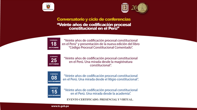CEC del TC organiza conferencias y conversatorios por los veinte años de codificación procesal constitucional en el Perú