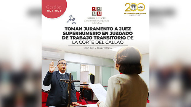 Toman juramento a Juez supernumerario en Juzgado de Trabajo Transitorio de la Corte Superior de Justicia del Callao