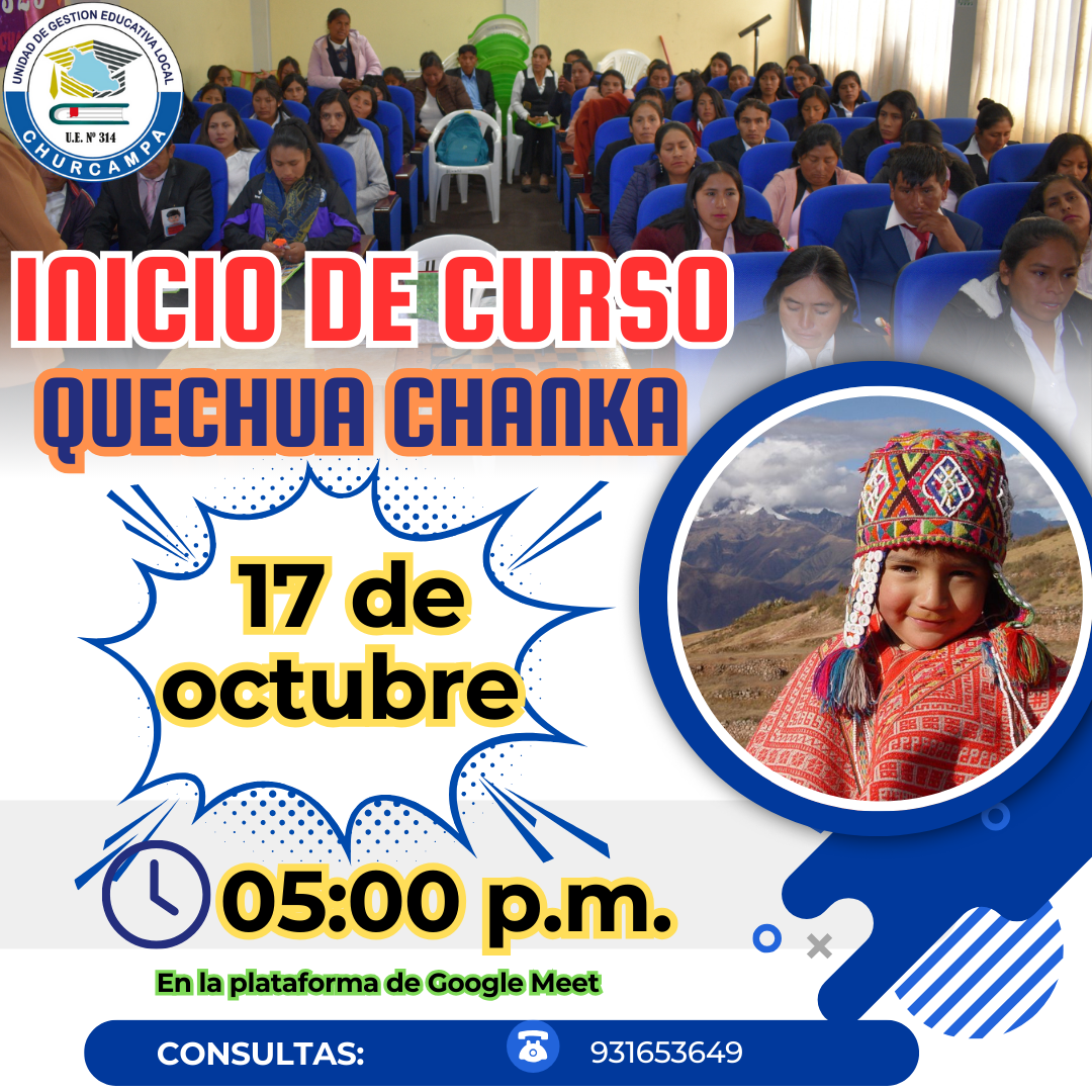 Β‘ππ¬ π‘π¨π², ππ¬ π‘π¨π²β
π₯³π₯³Hoy damos el inicio de nuestra primera clase de Quechua Chanka.
β°ππ¨π«π: 05:00 p.m.
πππ₯πππππ¨π«π¦π: Google Meet
ππ΅ππππ π°πππππ: https://meet.google.com/qkr-qztr-ukv
ππ΅ππππ π©πΜππππ: https://meet.google.com/gxh-bpow-nqb
πππ¨ππ: Se insta que a travΓ©s de este enlace los maestros ingresaran de acuerdo a su domino, se considerara solo aquellos maestros que estΓ‘n en los niveles referidos en el plan.
