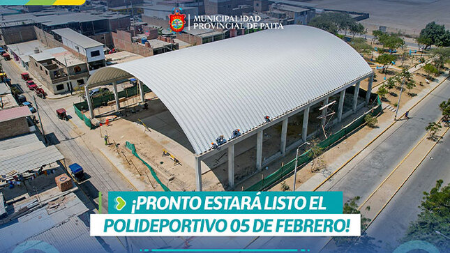 Alcalde supervisa avance de obra en polideportivo 05 de febrero.