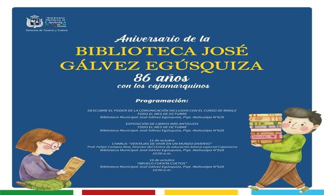 📚 Disfruta de cuentacuentos 📖, charlas inspiradoras 🗣, exposición de los libros más antiguos 📜 y fascinantes proyecciones audiovisuales 🎥.
¡No te lo pierdas! 🎊
#AniversarioBiblioteca #Cultura #Cajamarca
¡Con Joaquin Ramírez Cajamarca renace!