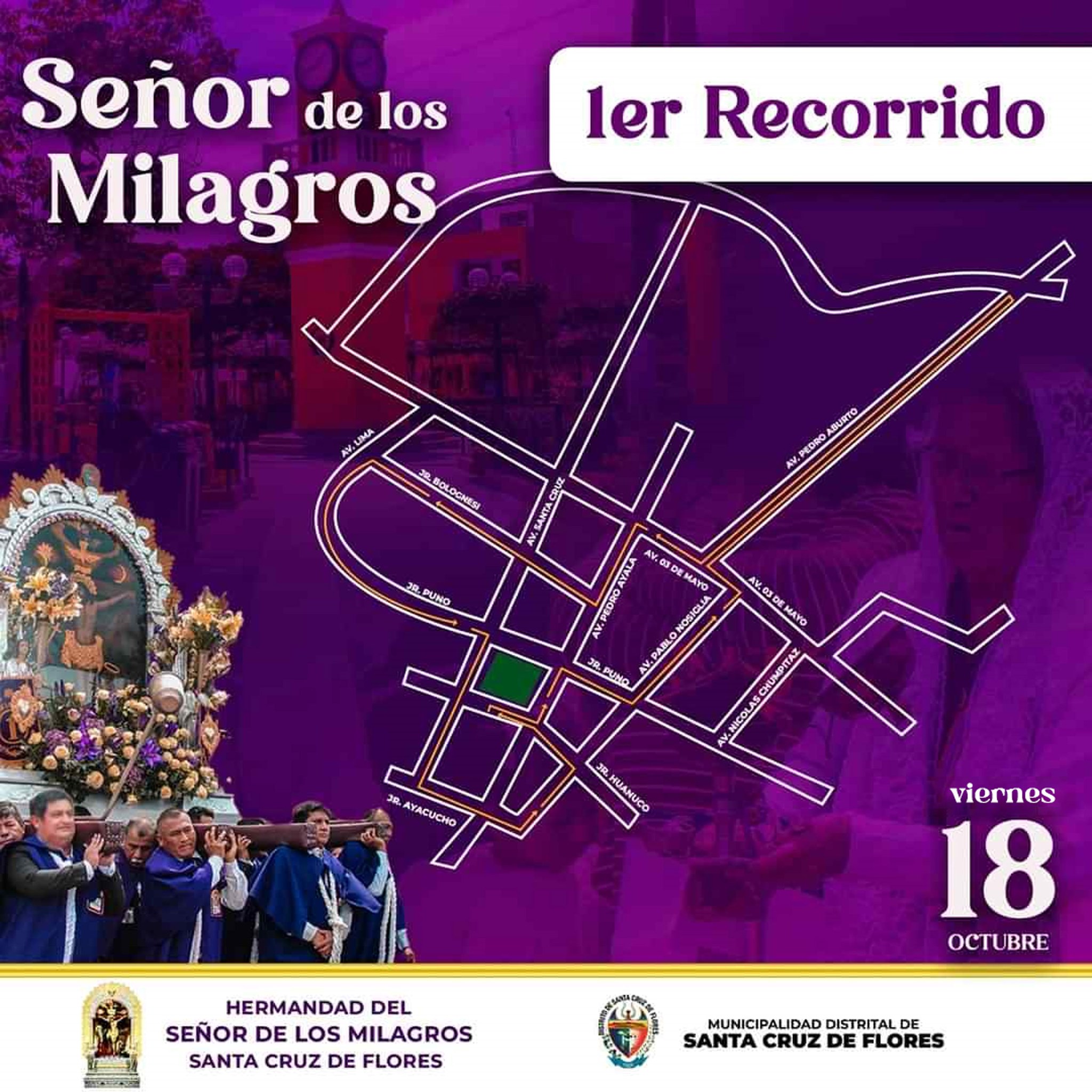 ¡El Señor de los Milagros inicia su primer recorrido en Santa Cruz de Flores!