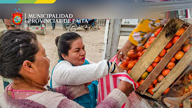 Municipalidad entregó 245 jabas de mandarina a población vulnerable de Paita. En cooperación interinstititucional con Banco de alimentos.