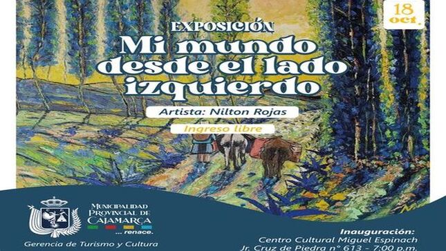 📅 Fecha: 18 de octubre 
📍 Lugar: Centro Cultural Miguel Espinach
🕖 Hora: 7:00 p.m. ¡No te lo pierdas! 
🤝𝐈𝐍𝐆𝐑𝐄𝐒𝐎 𝐋𝐈𝐁𝐄
🌟 #Cajamarca #artelocal 
💪 ¡Con Joaquin Ramirez, Cajamarca Renace!