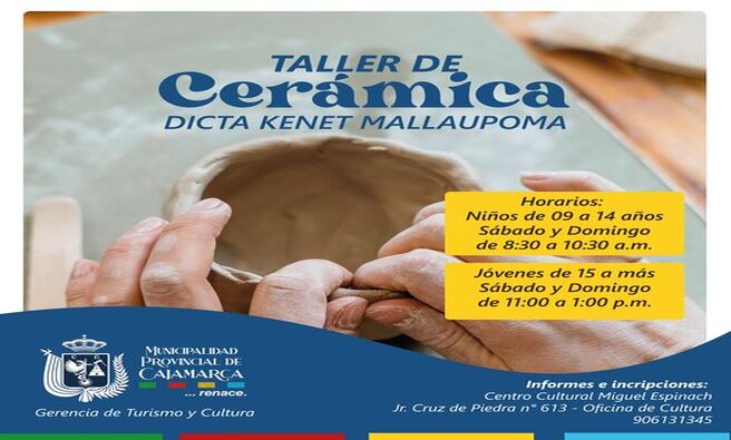 🏛La Municipalidad Provincial de Cajamarca, a través de la Gerencia de Turismo y Cultura, ofrece un Taller de Cerámica Vidriada dirigido a niños de 9 a 14 años y personas de 15 años en adelante.
✨La cerámica vidriada es una técnica ancestral que consiste en aplicar un esmalte vítreo sobre la superficie de la cerámica, lo que resulta en acabados brillantes y duraderos.
🧑🏻🏫Este taller brinda la oportunidad de aprender y explorar esta artesanía milenaria, fomentando la creatividad y el desarrollo de habilidades artísticas entre los participantes.
👁¡Descubre el arte de la cerámica vidriada y crea tus propias piezas únicas!
📝𝑰𝒏𝒇𝒐𝒓𝒎𝒆𝒔 𝒆 𝒊𝒏𝒔𝒄𝒓𝒊𝒑𝒄𝒊𝒐𝒏𝒆𝒔:
📍𝑬𝒏 𝒆𝒍 𝑪𝒆𝒏𝒕𝒓𝒐 𝑪𝒖𝒍𝒕𝒖𝒓𝒂𝒍 𝑴𝒊𝒈𝒖𝒆𝒍 𝑬𝒔𝒑𝒊𝒏𝒂𝒄𝒉, 𝑱𝒓. 𝑪𝒓𝒖𝒛 𝒅𝒆 𝑷𝒊𝒆𝒅𝒓𝒂 𝑵° 613.
📱𝑻𝒆𝒍𝒆́𝒇𝒐𝒏𝒐: 906131345.💛¡Con Joaquin Ramírez, Cajamarca Renace!