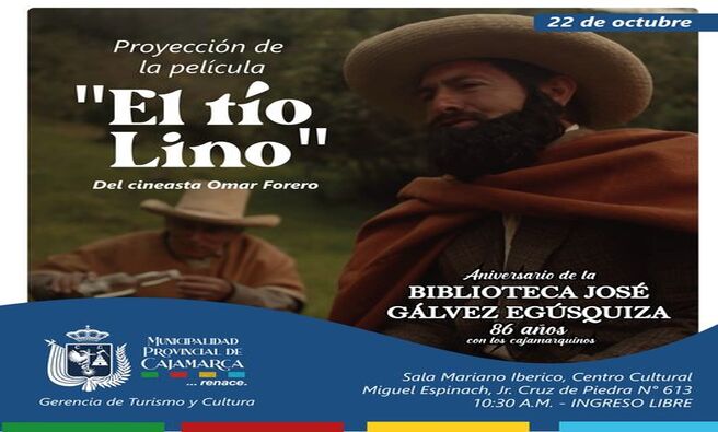 🌄 La Biblioteca Municipal José Gálvez Egusquiza de Cajamarca celebra su 86 aniversario este año. Para conmemorar esta ocasión, la Gerencia de Turismo y Cultura ha organizado la proyección de la película "El Tío Lino" del director peruano Omar Forero. Esta obra retrata la vida en una comunidad rural del Perú, explorando sus narraciones orales y destacando la riqueza cultural, así como los desafíos cotidianos de sus habitantes.
🌟 ¡Con Joaquin, Cajamarca renace!