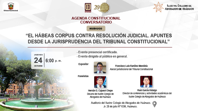 Colegio de Abogados de Huánuco será sede de Agenda Constitucional del CEC del TC el jueves 24 de octubre