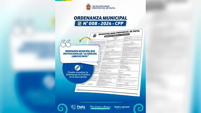 Municipalidad pone de conocimiento ORDENANZA MUNICIPAL N° 008-2024-CPP