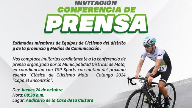 INVITACIÓN CONFERENCIA DE PRENSA: Clásica de Ciclismo MALA - CALANGO "Copa el Encontrón"