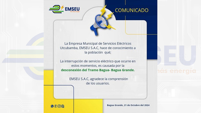 ⚡️#EMSEU | 🔴Comunicado  sobre interrupción de servicios eléctricos
