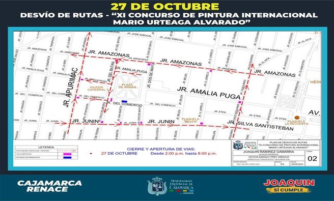 ๐จ La Municipalidad Provincial de Cajamarca informa sobre las rutas alternas disponibles durante la undรฉcima ediciรณn del Concurso Internacional de Pintura "Mario Urteaga Alvarado", a realizarse el dรญa ๐๐ ๐๐ ๐จ๐๐ญ๐ฎ๐๐ซ๐, ๐๐ ๐:๐๐ ๐ฉ.๐ฆ. ๐ ๐:๐๐ ๐ฉ.๐ฆ.
๐ค ยกCon Joaquin Ramirez, Cajamarca Renace!