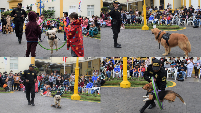 Canes entrenados por la Policía sorprendieron con acrobacias y baile a pequeños pacientes