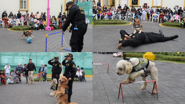 Canes entrenados por la Policía sorprendieron con acrobacias y baile a pequeños pacientes