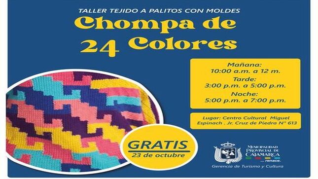 🏛️Únete a este taller completamente gratuito y aprende la técnica de Cusco, Puno y Ayacucho, con el maestro Roberto Villantoy Quispe. En este taller coorganizado por la Municipalidad Provincial de Cajamarca y albergado por el Centro Cultural Municipal Miguel Espinach. 
📝 Turnos en la mañana, tarde y noche. ¡No olvides traer un cuaderno y lápiz! 
𝐈𝐍𝐒𝐂𝐑𝐈𝐏𝐂𝐈𝐎𝐍𝐄𝐒 EN JR. CRUZ DE PIEDRA N° 613 - FONDO EDITORIAL
🧵 Perfecto para los amantes del arte y la tradición. 🧵
🙋‍♂️¡Con Joaquin Ramírez, Cajamarca Renace!