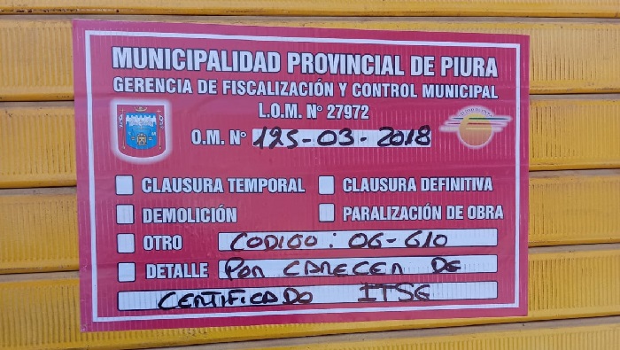 Establecimiento clausurado
